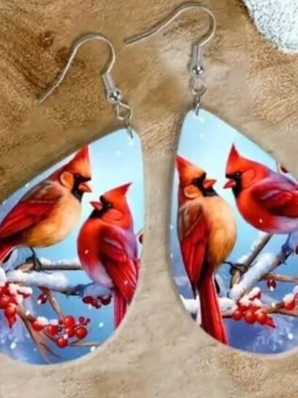 Red Cardinal Bird Teardrop Earrings